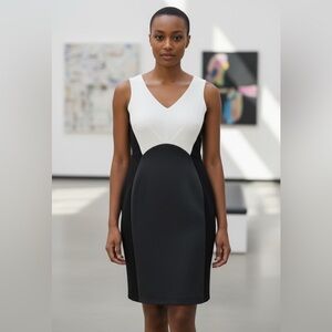 Vince Camuto Colorblock Sheath Dress – Sleeveless V-Neck Black White- Size 4